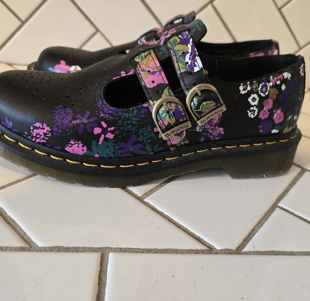 Dr. Martens Black Mary Janes With Flowers